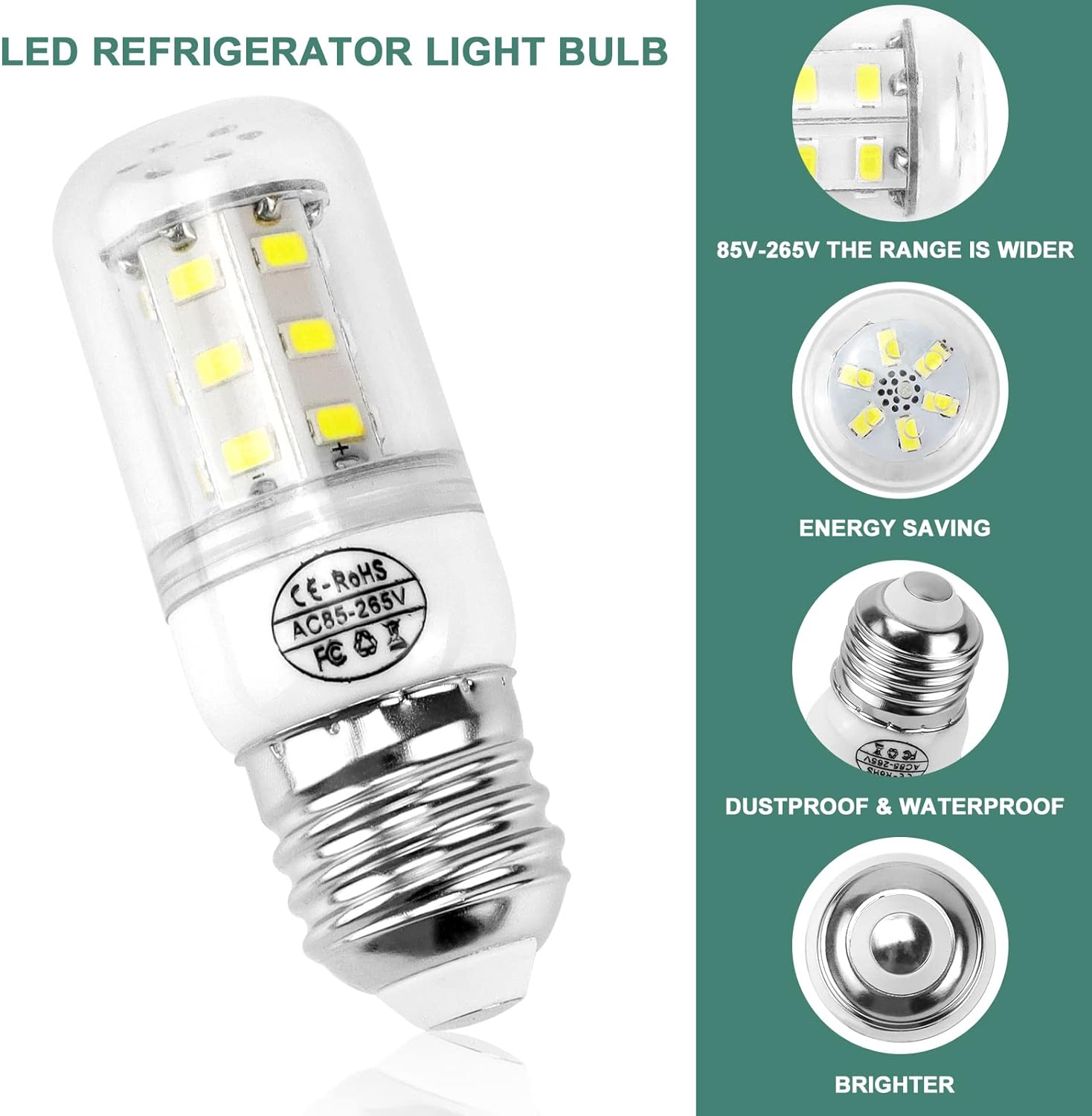 AMI PARTS Refrigerator Light Bulb KEI D34L Bulb Fit for Frigidaire Kenmore 5304511738 Refrigerator Light Bulb Replace AP6278388 PS12364857(3.5W 85V-265V Appliance Bulb White Light)-2Packs