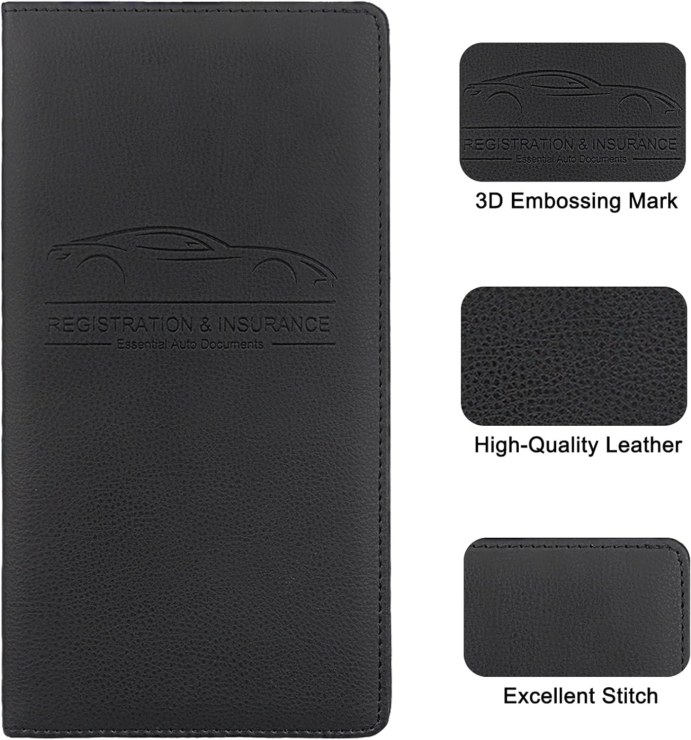 Premium Leather Car Registration & Insurance Card Holder with Magnetic Shut - For Documents, Cards, License