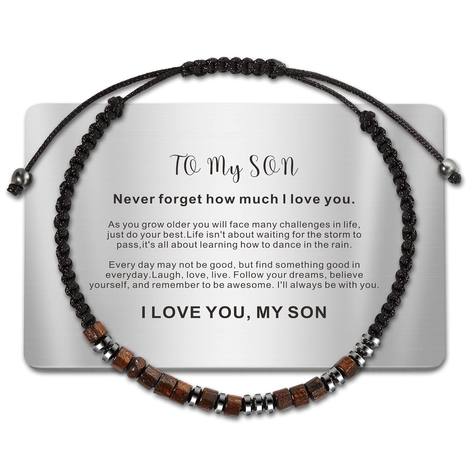 TAGOMEI Valentines Day Gifts for Him Son Men Bracelet, Teen Boys Birthday Gifts Ideas Inspirational Gifts for Men Morse Code Bracelets with Engraved Wallet Card, Adjustable Handmade Beaded Bracelets