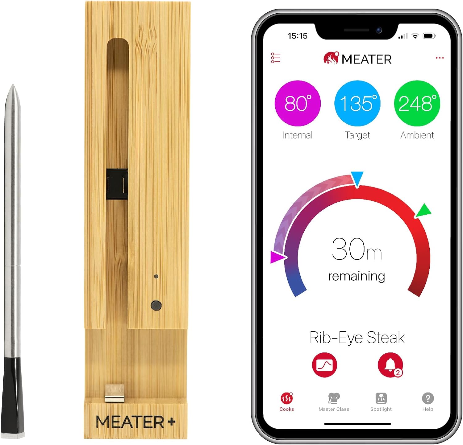 MEATER Plus: Long Range Wireless Smart Meat Thermometer with Bluetooth Booster | for BBQ, Oven, Grill, Kitchen, Smoker, Rotisserie | iOS & Android App