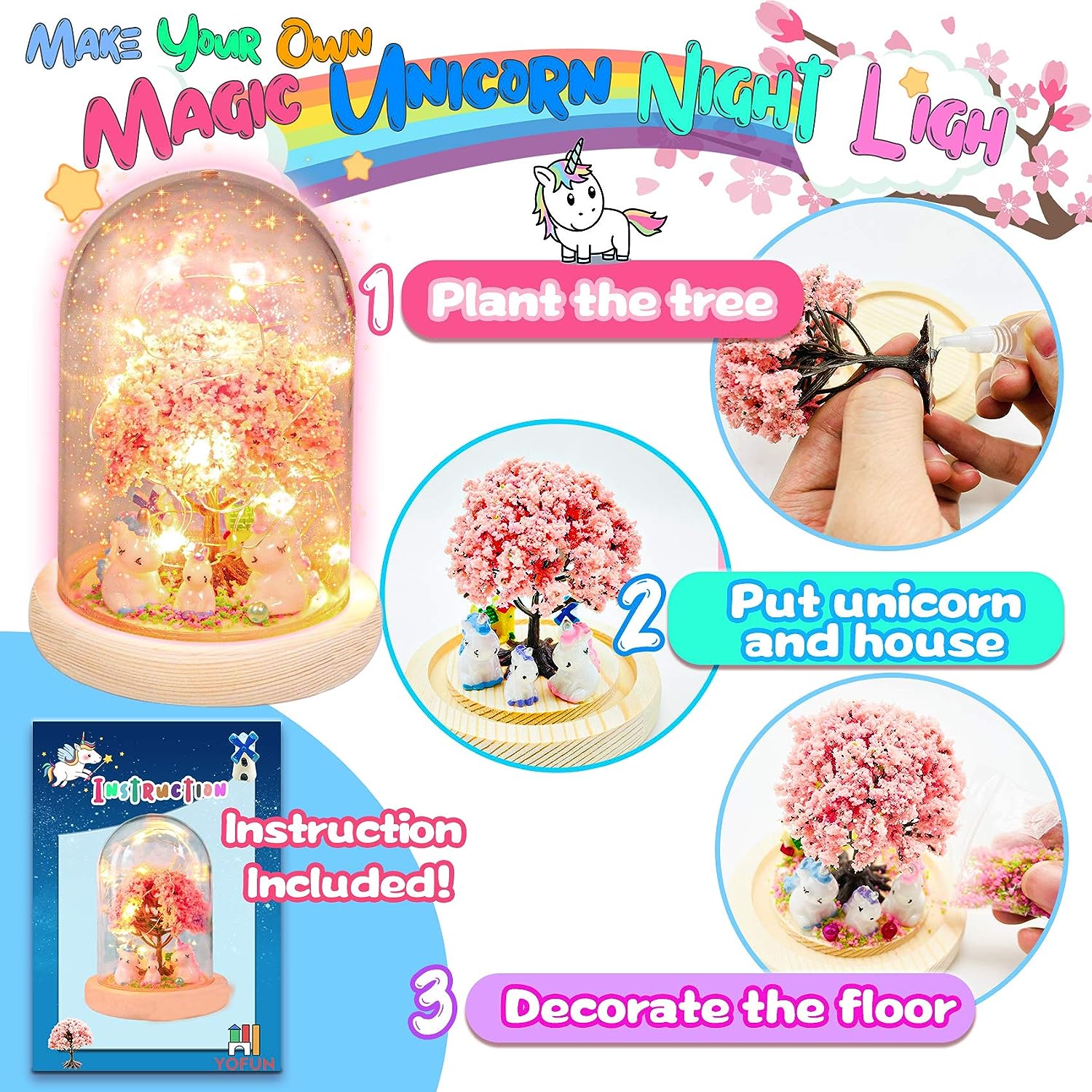 YOFUN Make Your Own Unicorn Night Light - Unicorn Craft Kit for Kids, Arts and Crafts Nightlight Project Novelty for Girl Age 4 to 9 Year Old, Unicorns Gifts for Girls