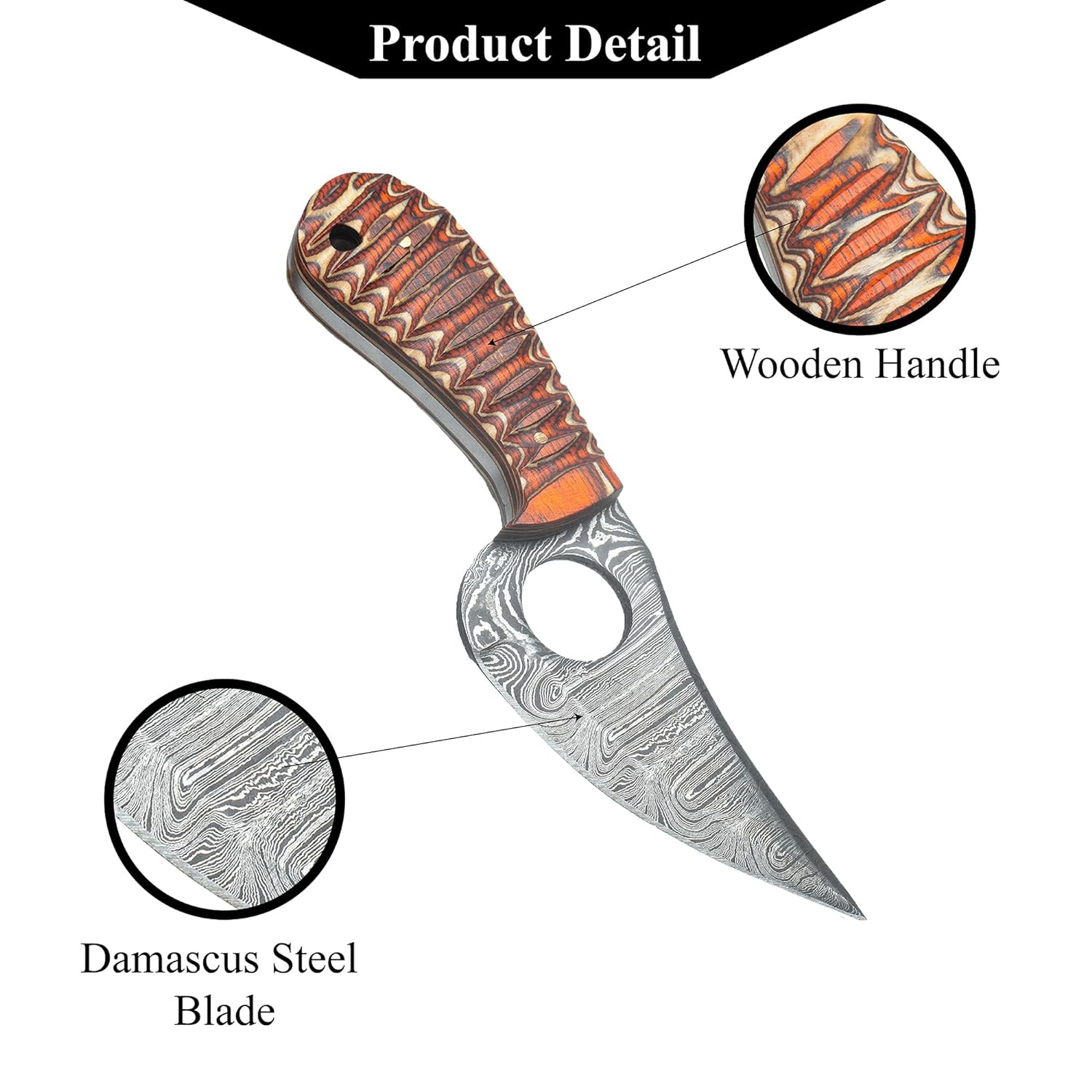 Handmade Damascus Predator Hunter Knife with Custom Leather Sheath - For Skinning, Camping, Outdoor - EDC 7” Fixed Blade Bushcraft Knives | Red Black Exotic Wood Handle (H2)