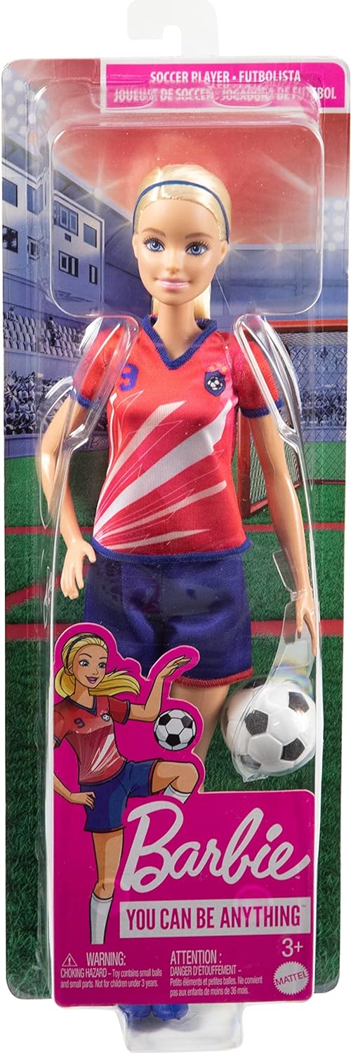 Barbie Soccer Doll, Blonde Ponytail, Colorful #9 Uniform, Soccer Ball, Cleats, Tall Socks, Great Sports-Inspired For Ages 3 and Up