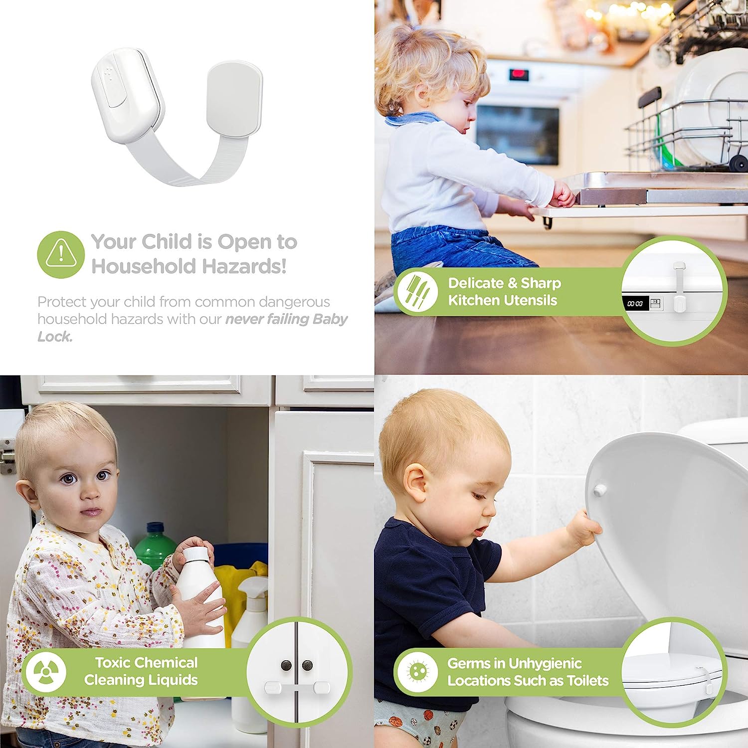 SKYLA HOMES Baby Locks (8-Pack) Child Safety Cabinet Proofing - Safe Quick and Easy 3M Adhesive Cabinet Drawer Door Latches No Screws & Magnets Multi-Purpose for Furniture Kitchen Ovens Toilet Seats