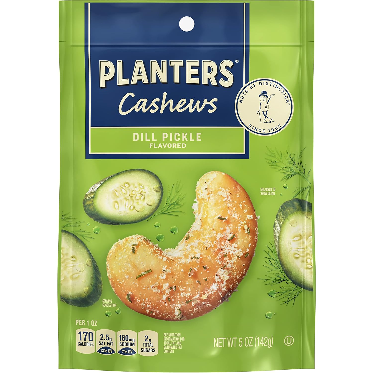 PLANTERS Whole Cashews Dill Pickle Flavored, Party Snacks, 5 Oz Bag