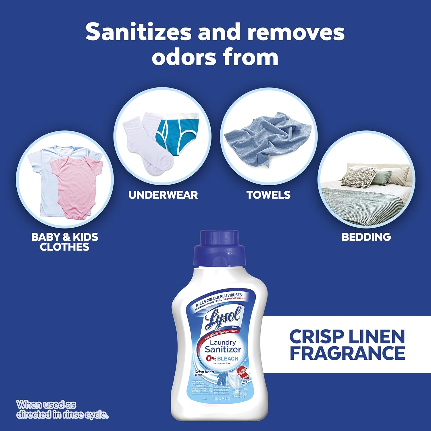 Lysol Laundry Sanitizer Additive, Sanitizing Liquid for Clothes and Linens, Eliminates Odor Causing Bacteria, Crisp Linen, 41oz
