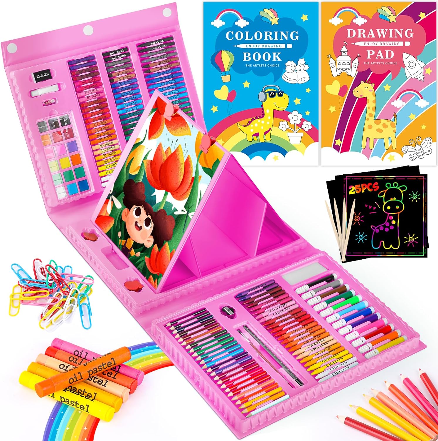 iBayam Art Kit, 251-Pack Art Supplies Drawing Kits, Arts and Crafts Gifts Box for Kids Teen Girls Boys, Art Set Case with Trifold Easel, Scratch Paper, Sketch Pad, Coloring Book, Crayons, Pencils