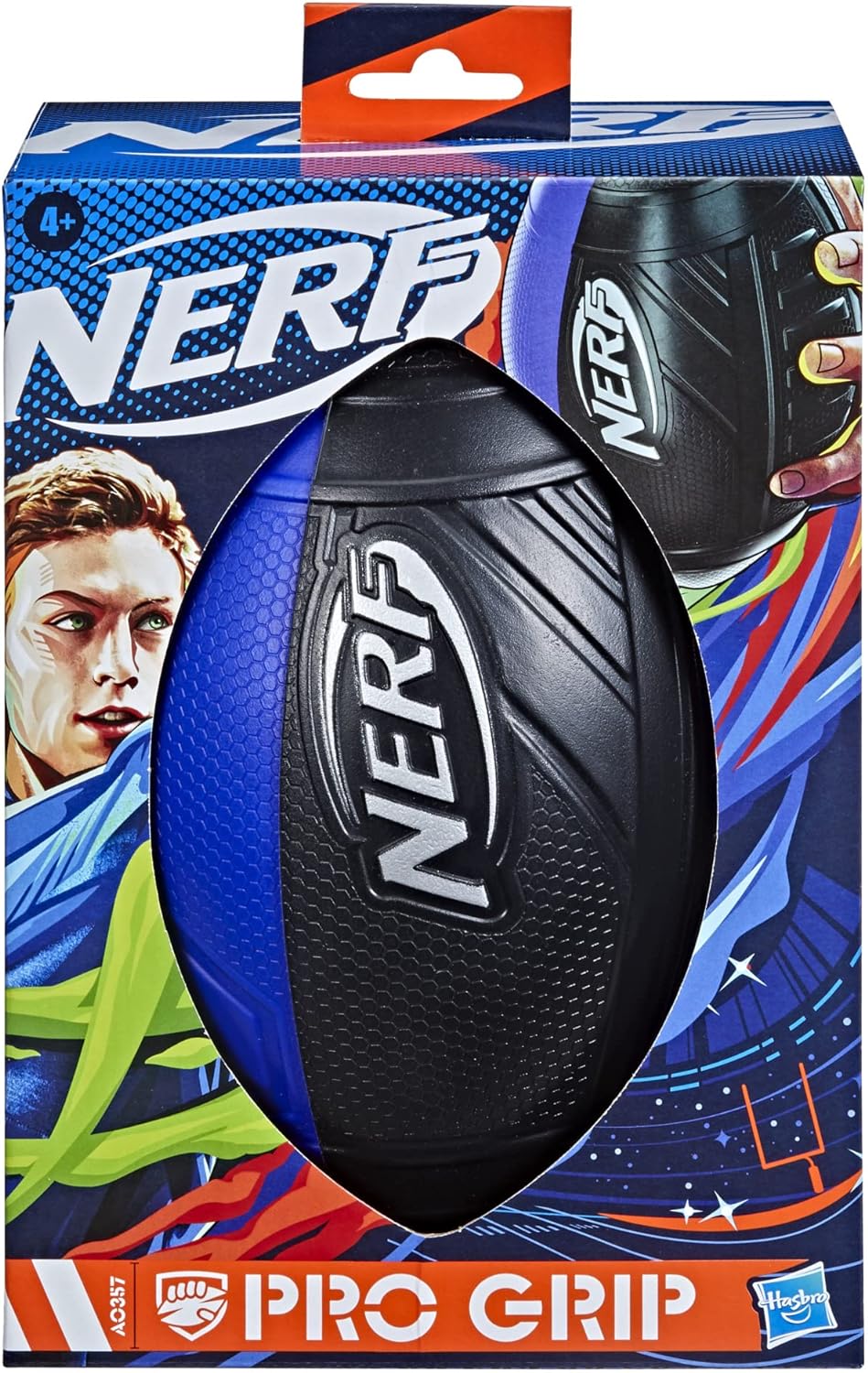 NERF Pro Grip Football, Classic Foam Ball, Easy to Catch & Throw, Balls for Kids, Kids Sports Toys (Blue)