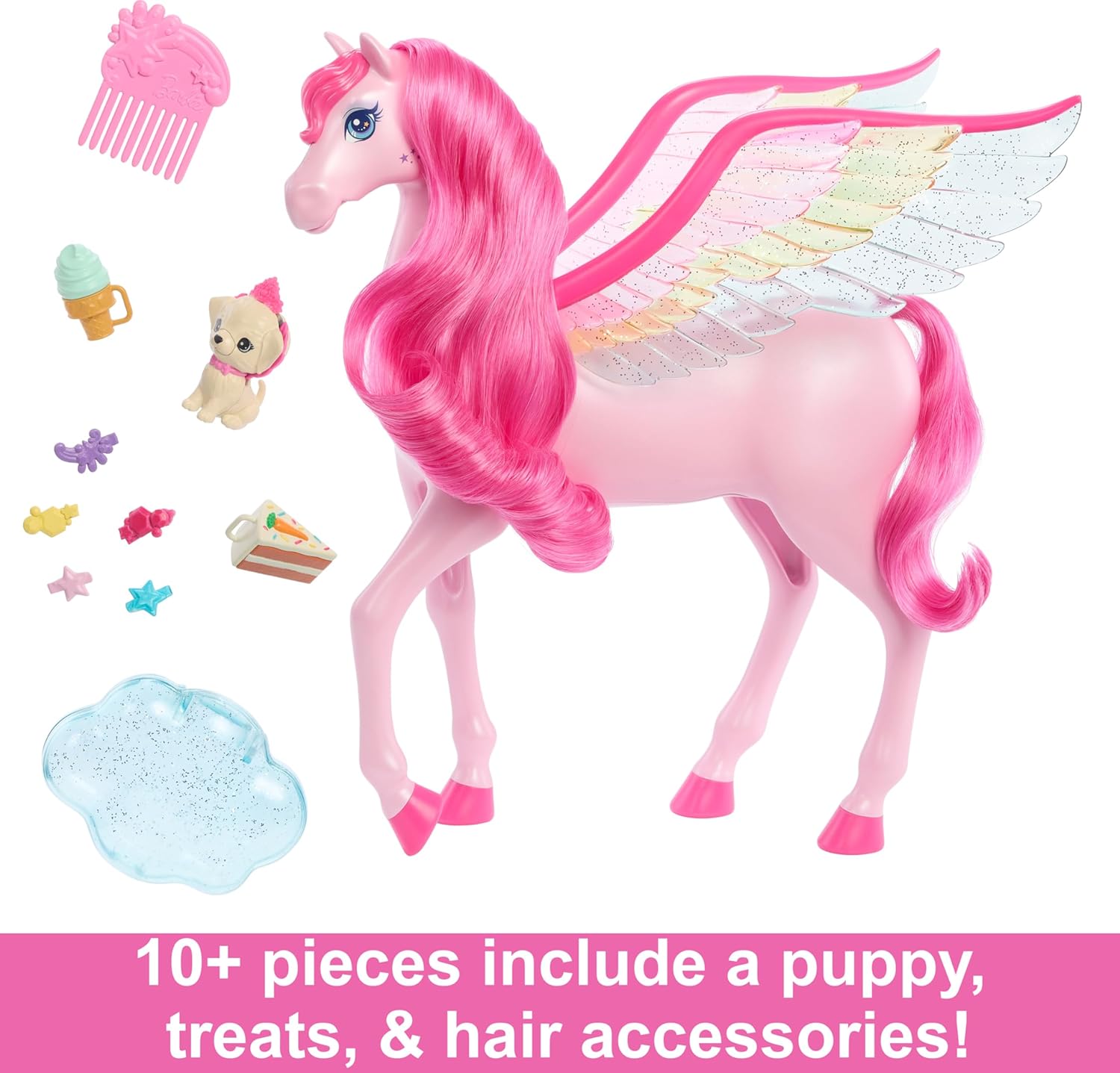 Barbie Pink Barbie Pegasus with 10 Accessories Including Puppy, Winged Horse Toys with Lights and Sounds, Barbie A Touch of Magic (Amazon Exclusive)