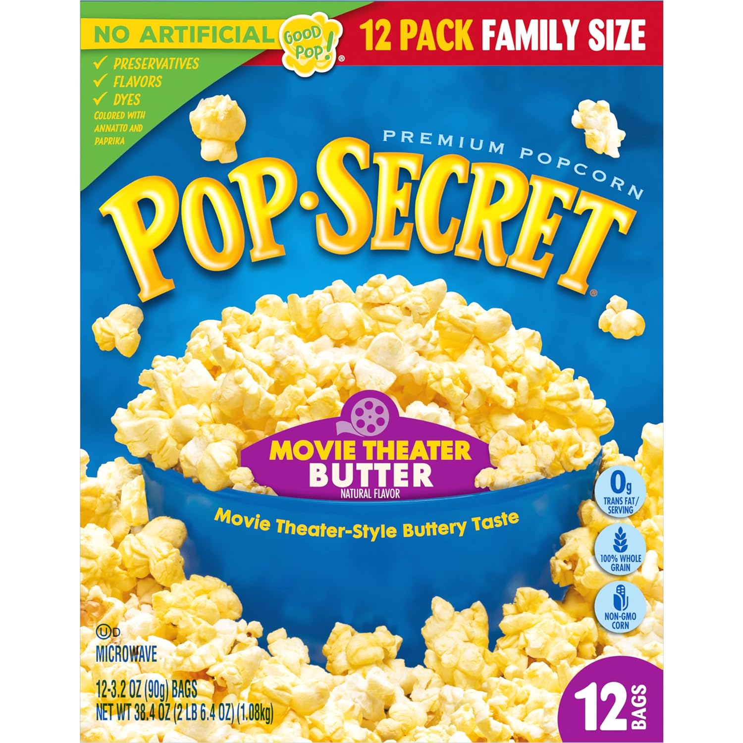 Pop Secret Microwave Popcorn, Movie Theater Butter, Flavor, 3 Oz Sharing Bags, 12 Ct