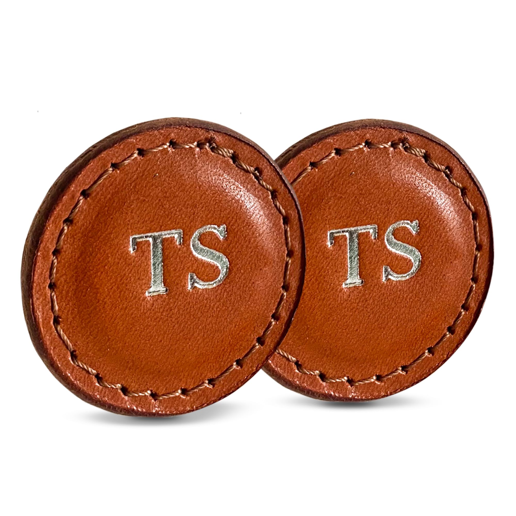 Personalized Golf Ball Markers (Tan, Set of 2) - Golf Gifts for Men - Monogrammed Initial Custom Golf Markers w/Full Grain Genuine Leather - Father’s Day Gift for Golf Lover - Cool Golf Accessories