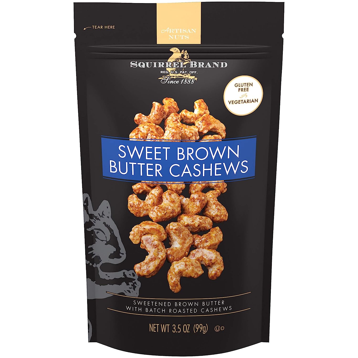 Squirrel Brand Sweet Brown Butter Cashews, 3.5 Ounces, Gluten Free, Vegetarian