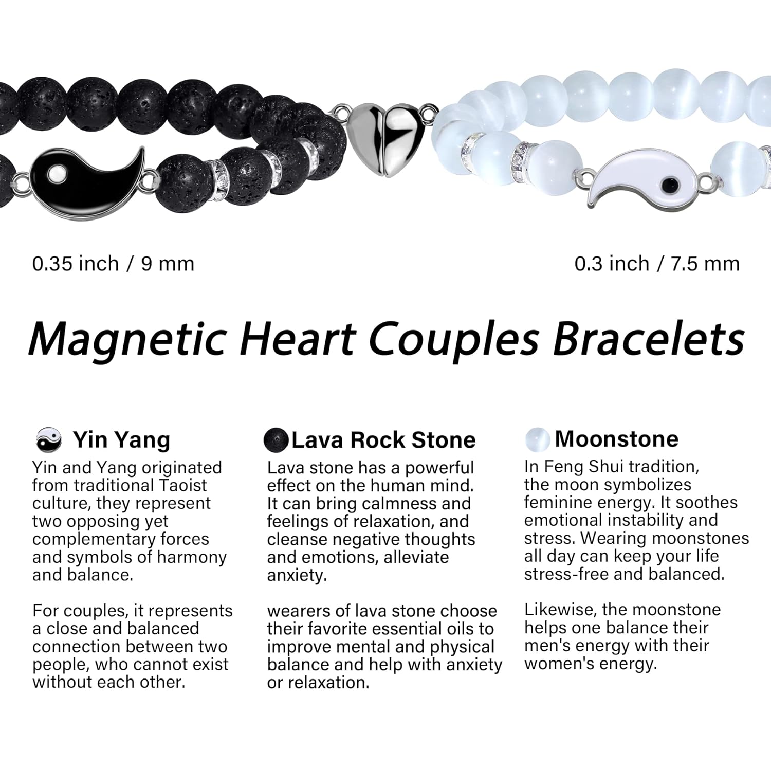 SmileBelle Magnetic Bracelets for Couples Gift Matching Couple Bracelets for Boyfriend Girlfriend Jewelry as Valentines Day Gifts for her, His and Hers Yin Yang Long Distance Relationship Bracelet