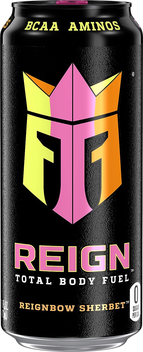 REIGN Total Body Fuel, Reignbow Sherbet, Fitness & Performance Drink, 16 Fl Oz (Pack of 12)