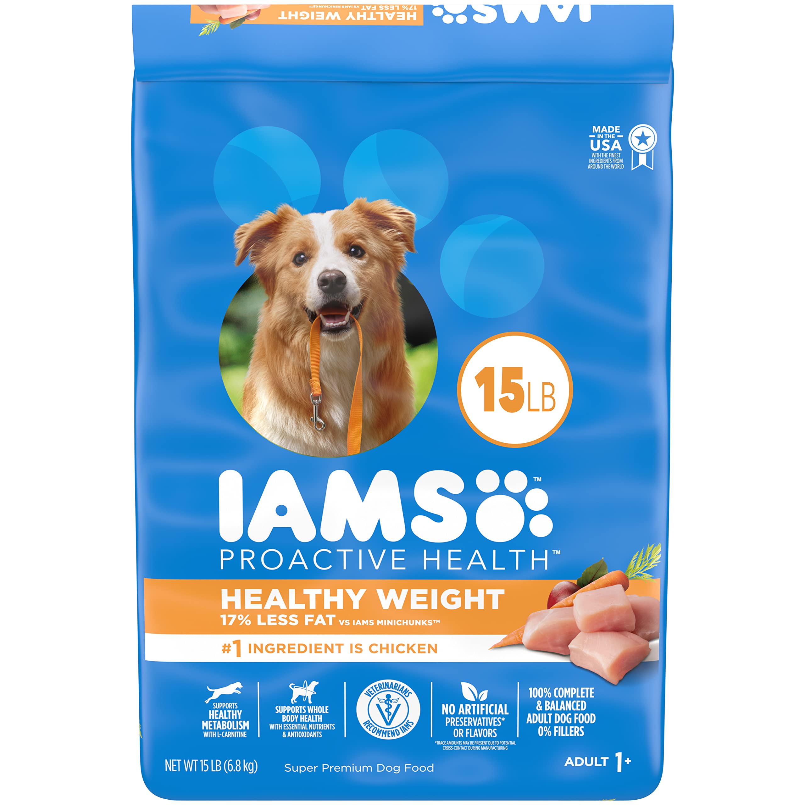 IAMS Adult Healthy Weight Control Dry Dog Food with Real Chicken, 15 lb. Bag