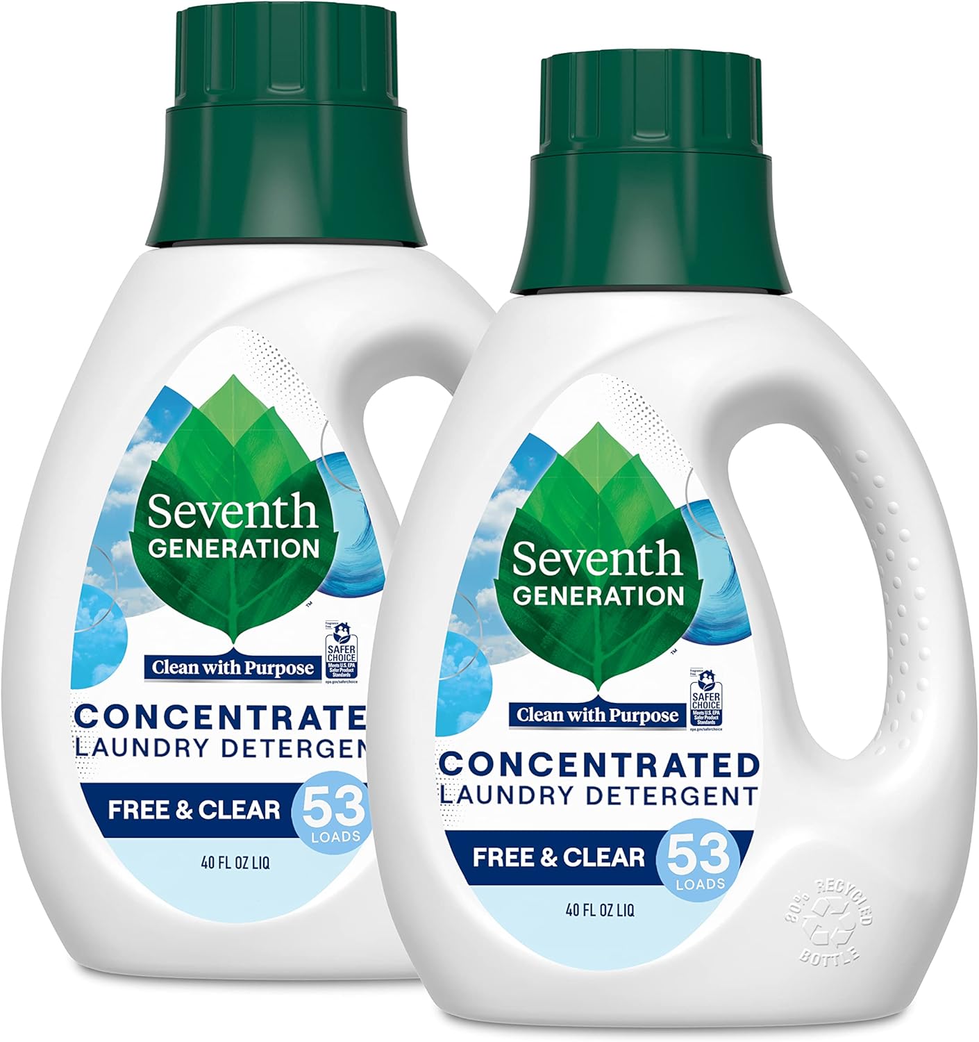 Seventh Generation Concentrated Laundry Detergent Liquid Free & Clear Fragrance Free 40 Fl Oz (Pack of 2)