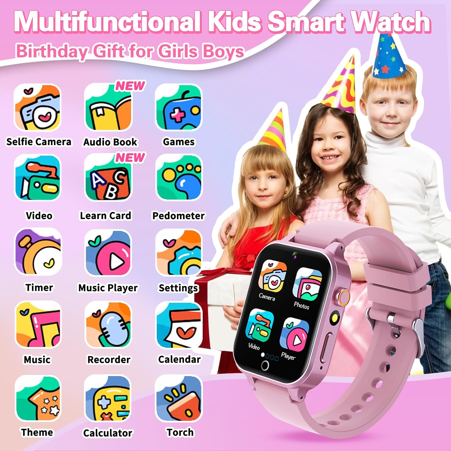 Kids Smart Watch Girls Gift for Girls Aged 6-12, HD TouchScreen Kids Watch with 26 Games Video Camera Music Pedometer Audiostory Learn Card Educational Toys Birthday Gifts for Girls Ages 5 6 7 8 9