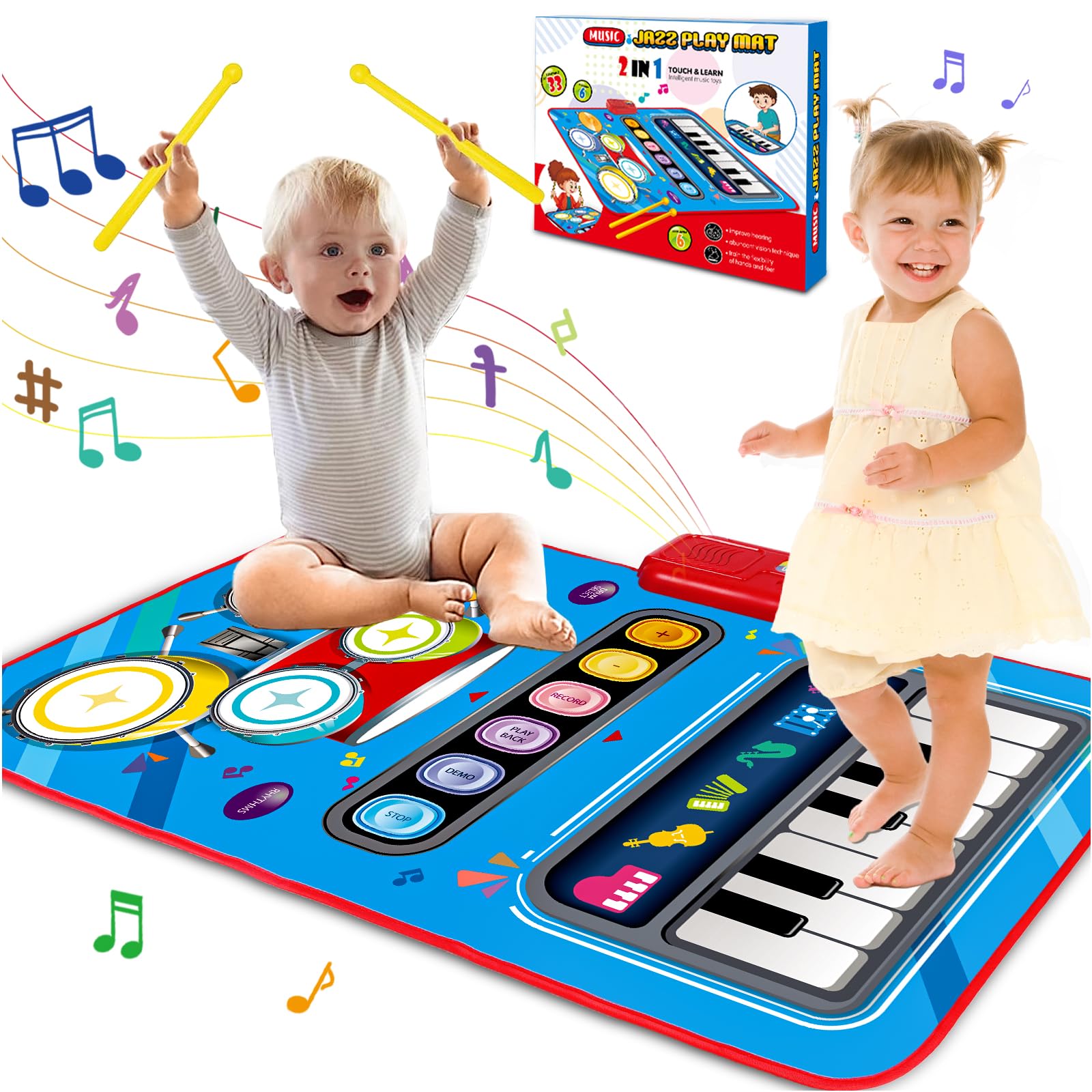 Baby Toys for 1 Year Old: Baby Musical Mat Toddler Toys Age 1-2 - 2 in 1 Piano Drum Babies Play Mat - Infant Music Toy 12-18 Months Babies Birthday Gifts for 1 2 3 Year Old Boys Girls