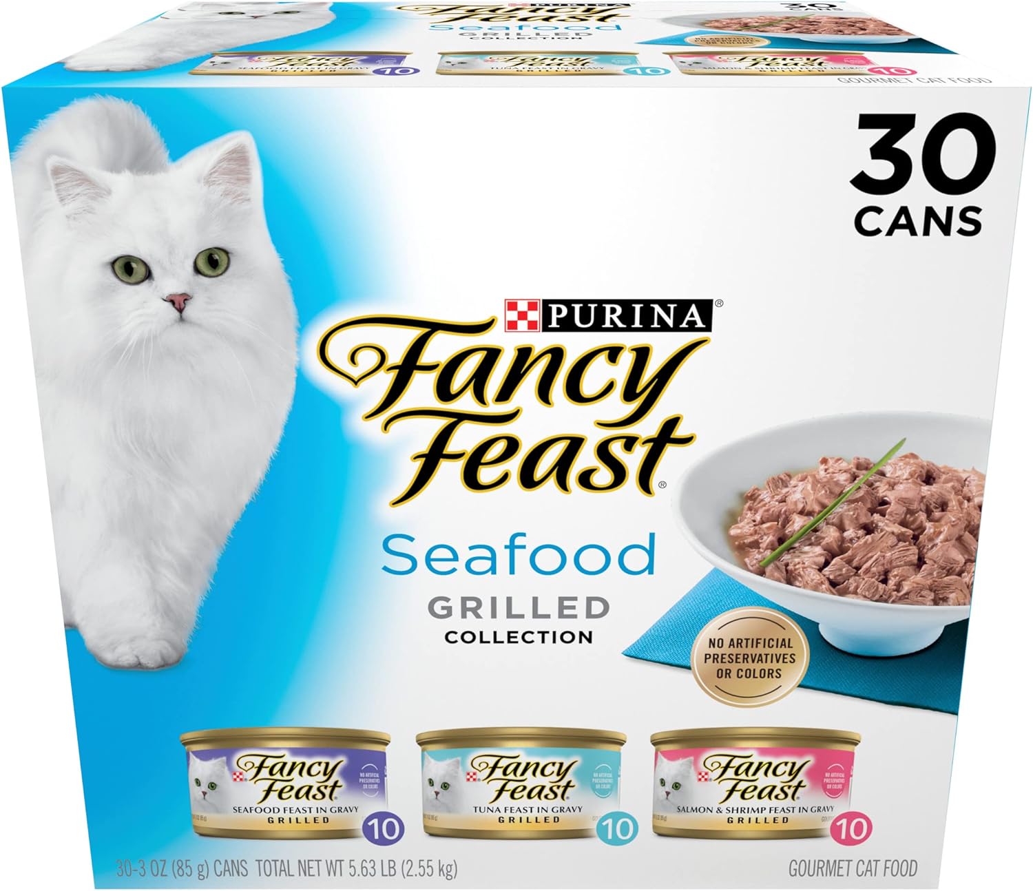 Purina Fancy Feast Grilled Wet Cat Food Seafood Collection in Wet Cat Food Variety Pack - (30) 3 oz. Cans