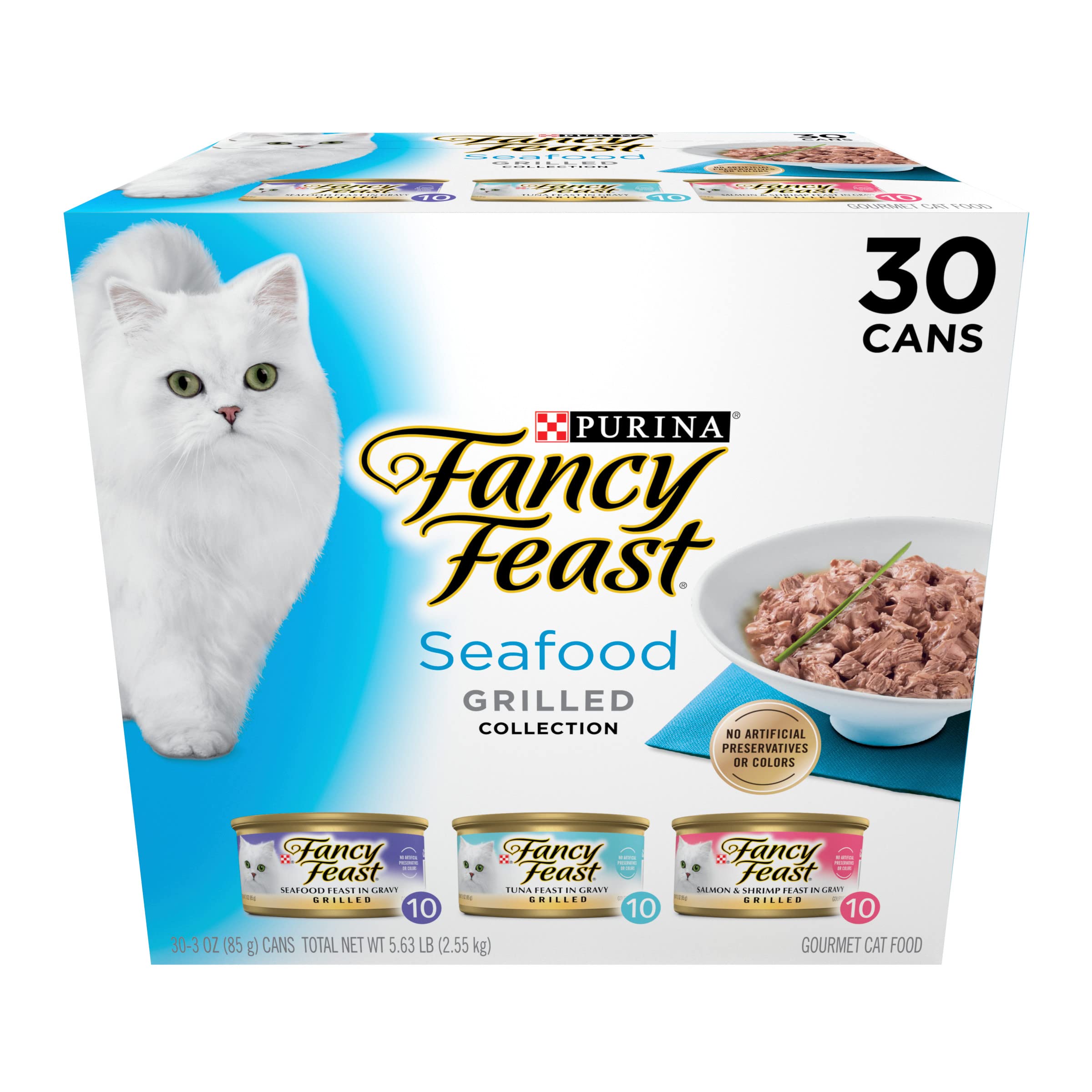 Purina Fancy Feast Grilled Wet Cat Food Seafood Collection in Wet Cat Food Variety Pack - (30) 3 oz. Cans