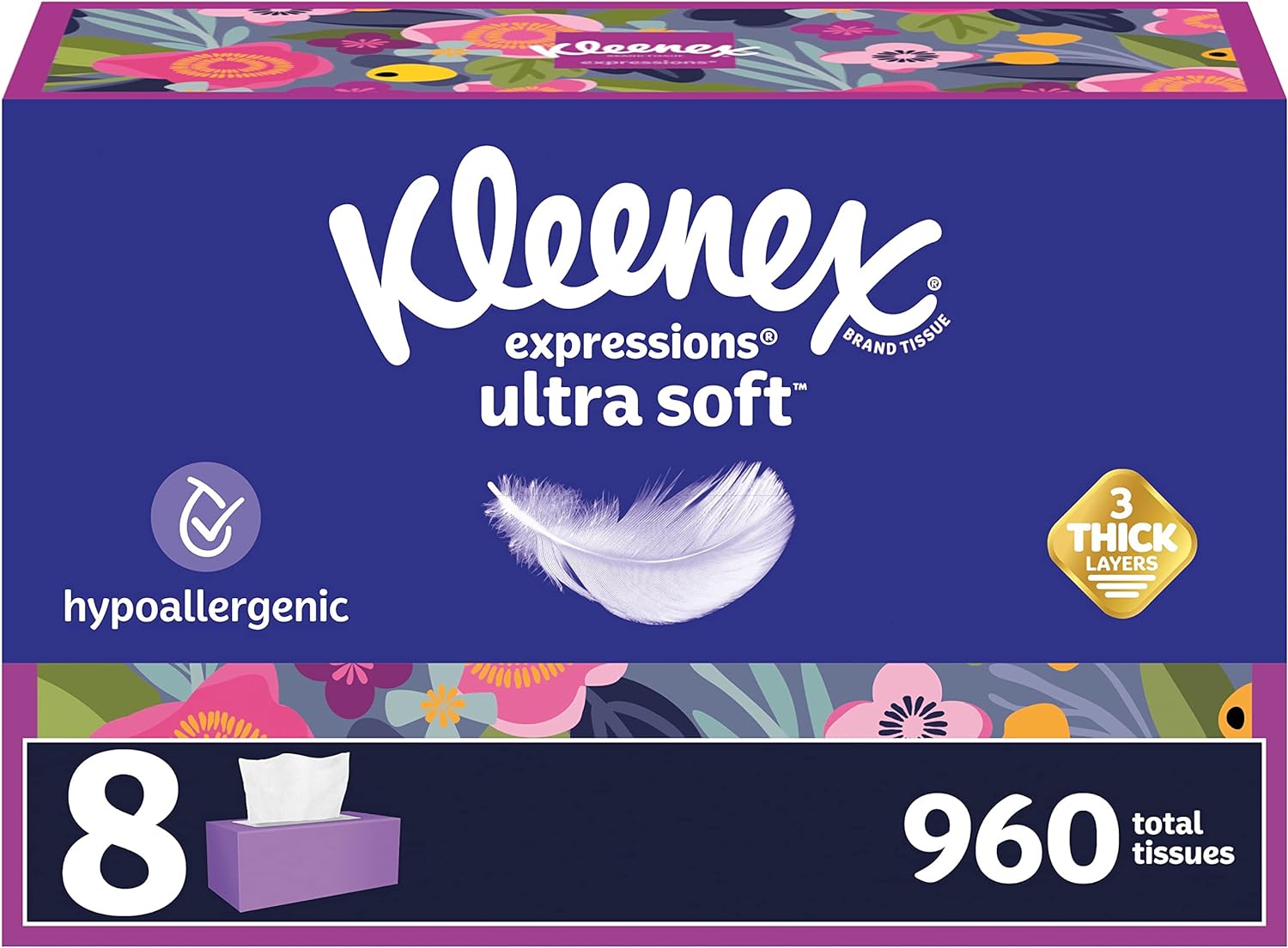 Kleenex Expressions Ultra Soft Facial Tissues, 8 Flat Boxes, 120 Tissues per Box, 3-Ply, Packaging May Vary