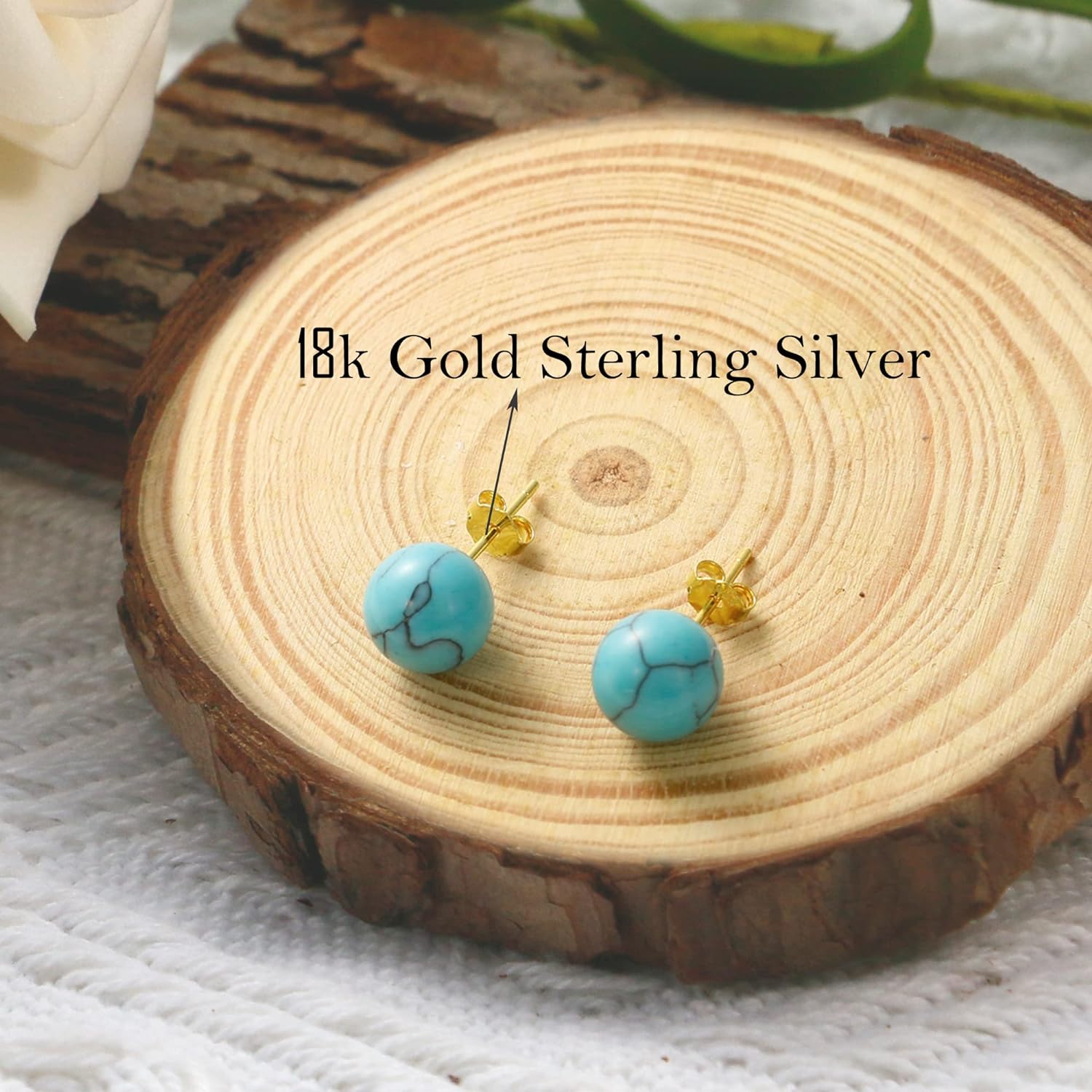SmileBelle Turquoise earrings for women, 18k turquoise jewelry as gold stud earrings,handmade genuine turquoise post earrings for Sensitive Ears as birthday gifts