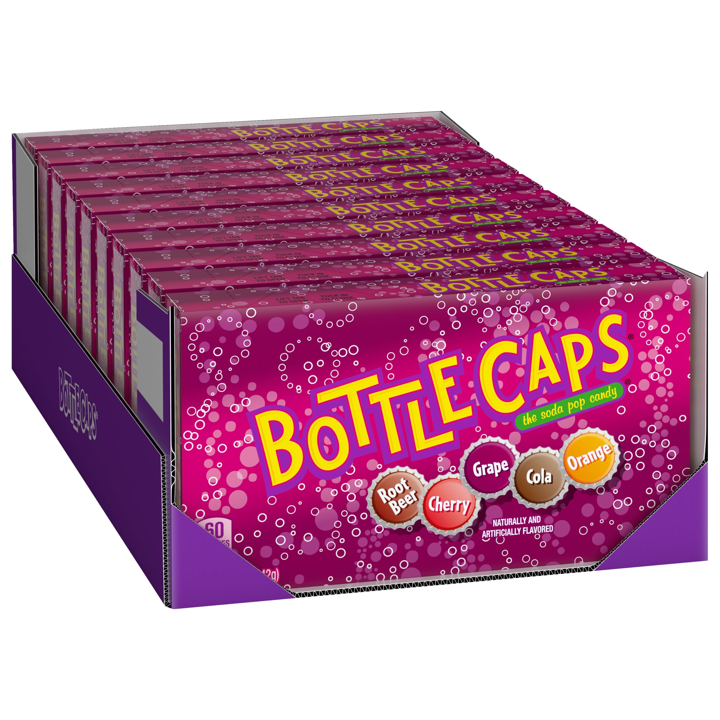 Wonka Bottle Caps, Fizzy Hard Candy, 5 Ounce Theater Candy Boxes (Pack of 10)