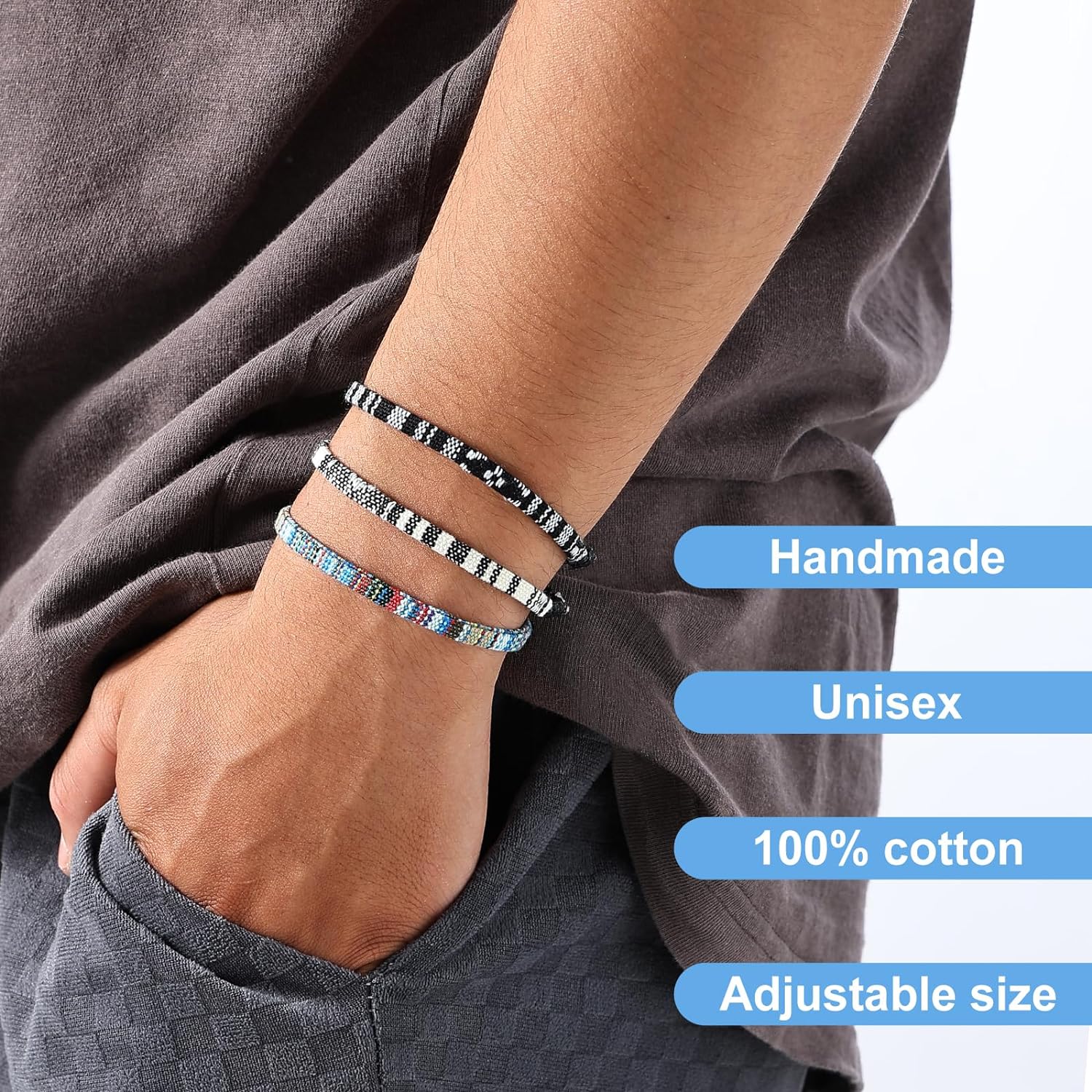 Mens Bracelet set Handmade Adjustable Size Easy to Wear Waterproof Bracelets Suitable for Surfer Suitable for Men as Gift (AA)