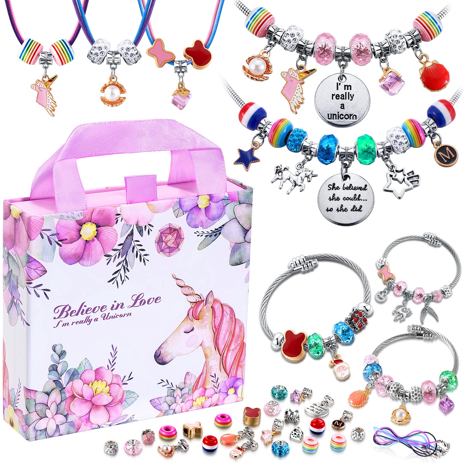 COO&KOO Charm Bracelet Making Kit, A Unicorn Girls Toy That Inspires Creativity and Imagination, Crafts for Ages 8-12 with Jewelry Making & Art Kit Perfect Gifts, Self-Expression!