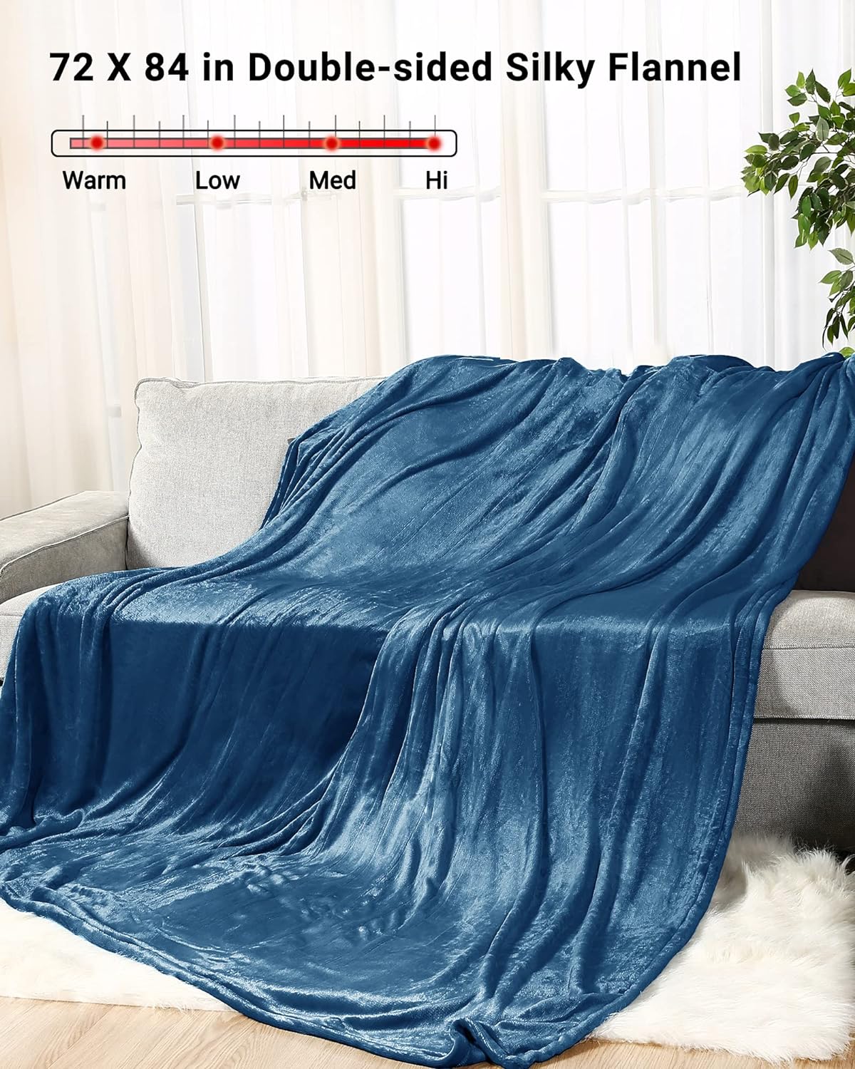Electric Heated Throw Blanket Full Size 72" x 84", 4 Levels Fast Heating & Machine Washable, Full Body Warming Soft Flannel Sofa Bed Blankets with Auto-Off Overheating Protection 10h Timer, Teal