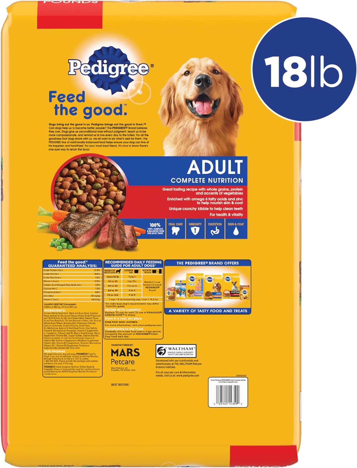 Pedigree Complete Nutrition Adult Dry Dog Food Grilled Steak & Vegetable Flavor Dog Kibble, 18 lb. Bag
