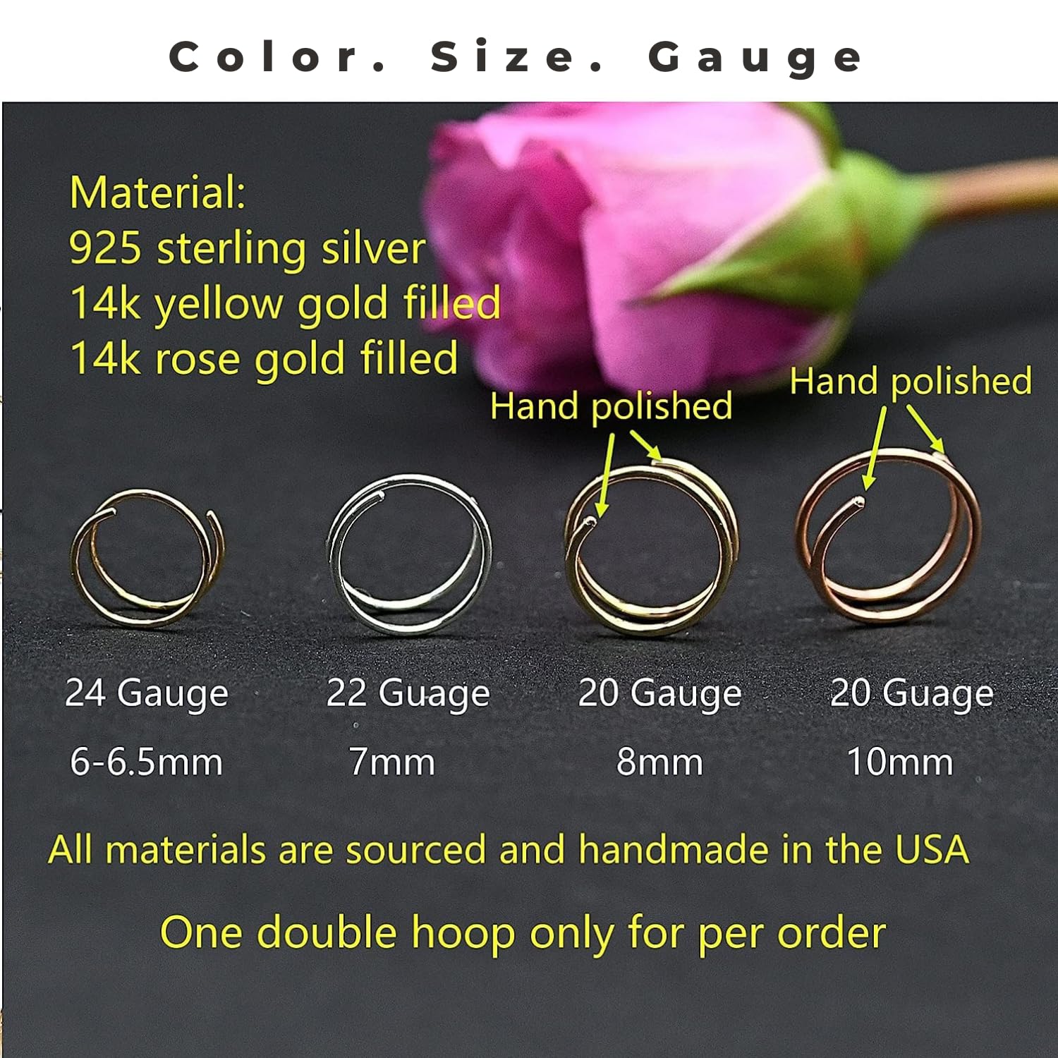 14k Gold Filled 20G Double Hoop Nose Ring for Single Piercing, 20 Gauge Small Thin 8mm Spiral Nose Jewelry for Women Men