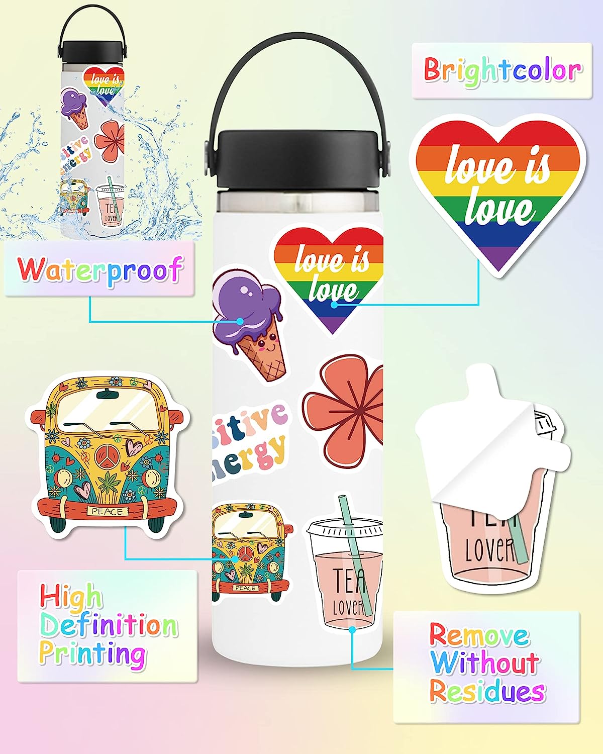 Sticker for Water Bottles, 300 Pcs/Pack Cute Vinyl Waterproof Vsco Laptop Stickers for School Students Classroom Christmas Stocking Stuffers Teachers Prizes Hydroflask Stickers for Kids Teens Girls
