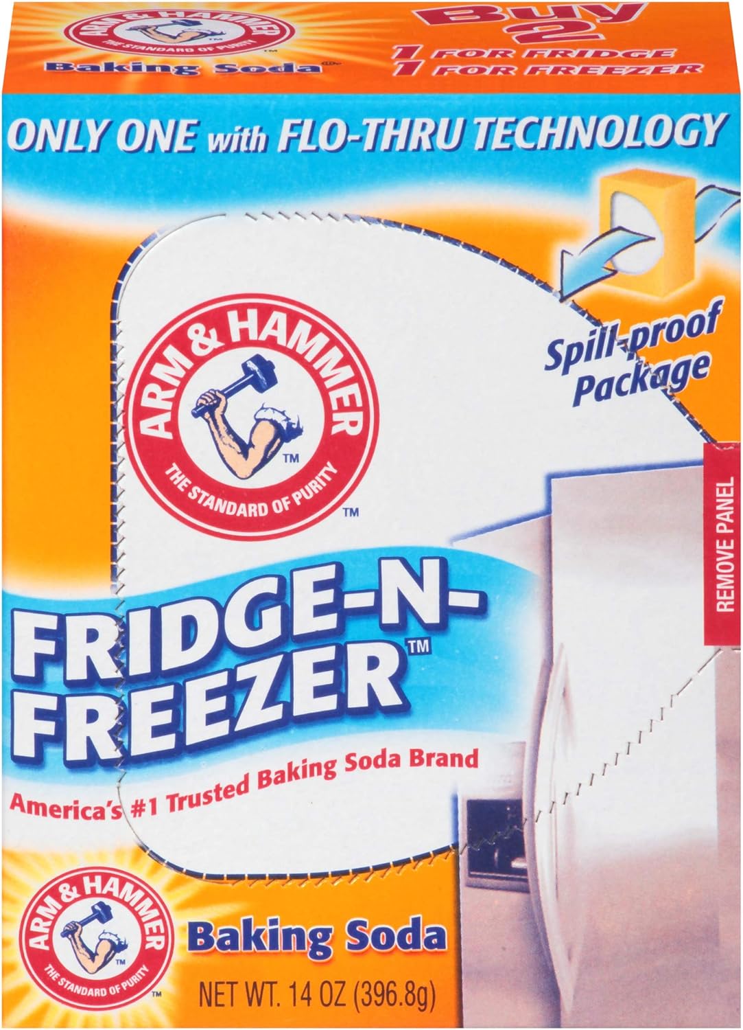 Arm & Hammer Baking Soda Fridge-n-Freezer Odor Absorber, Orange 14 oz, Pack of 12
