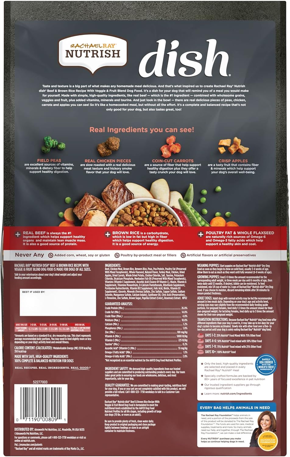 Rachael Ray Nutrish Dish Premium Dry Dog Food, Beef & Brown Rice Recipe with Veggies, Fruit & Chicken, 23 Pound Bag