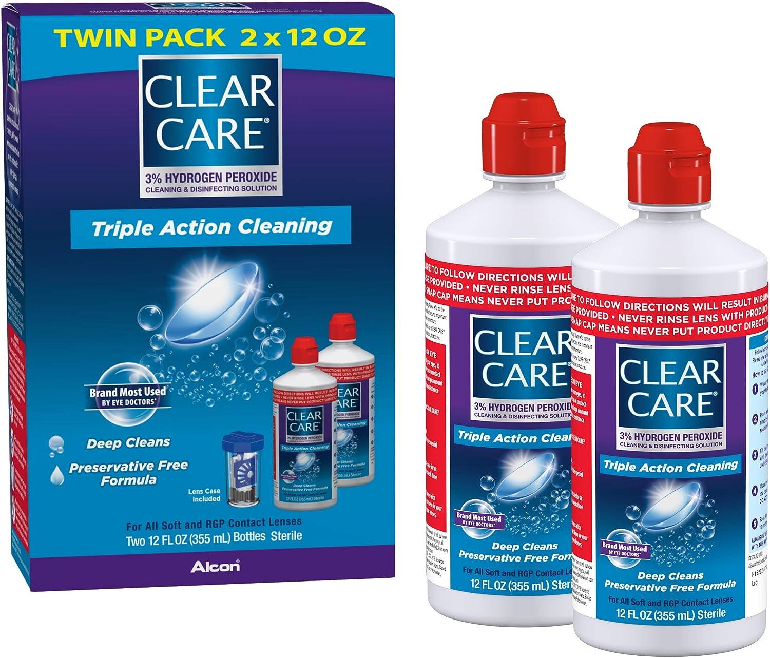 Clear Care Cleaning & Disinfecting Solution with Lens Case, Twin Pack,12 Fl Oz (Pack of 2)