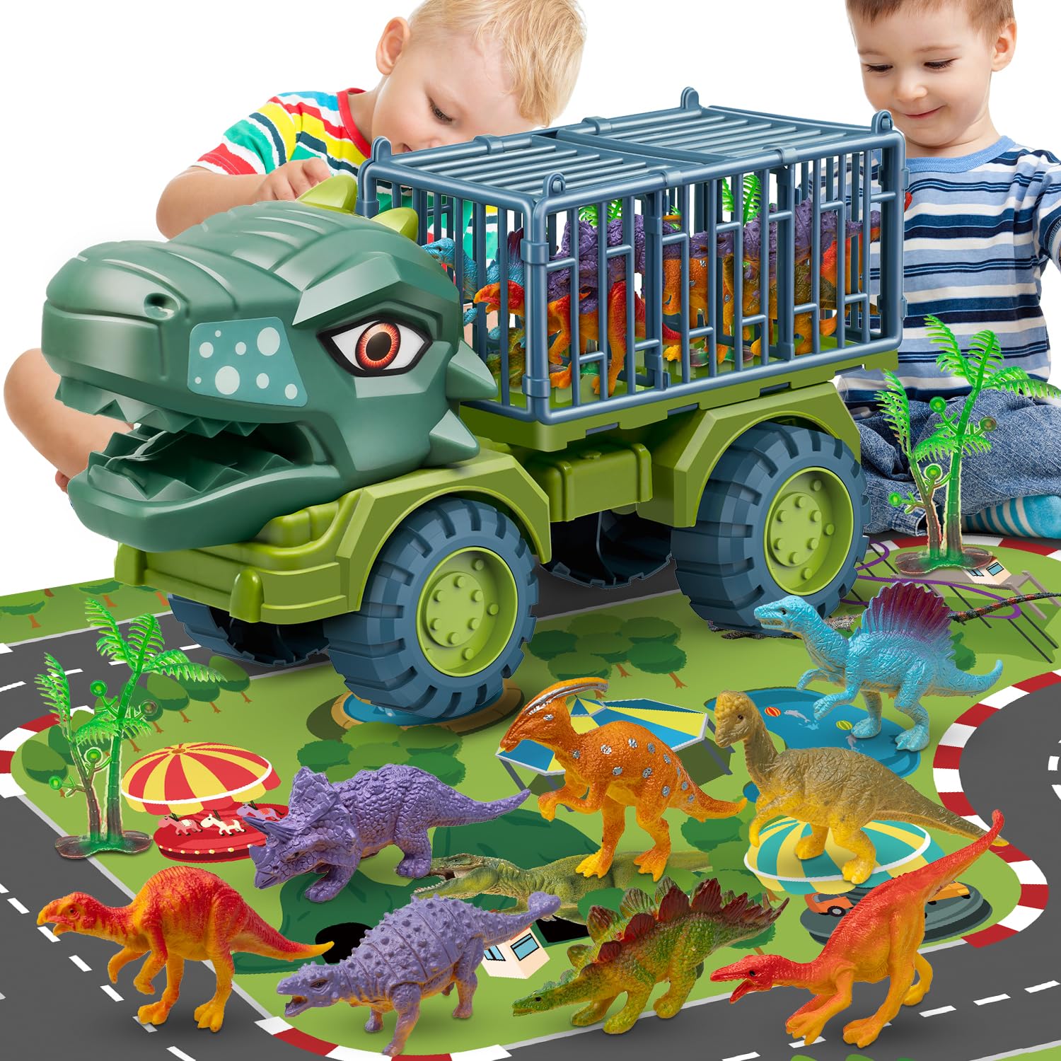 Niwoed Dinosaur Truck Toys for Kids 3-5, Tyrannosaurus Transport Vehicle Carrier Car Toys with 8 Dino Figures, Dinosaur Playset Toys for 3 4 5 6 7 8 9 10 Years Old Boys Girls Kids Birthday Gifts