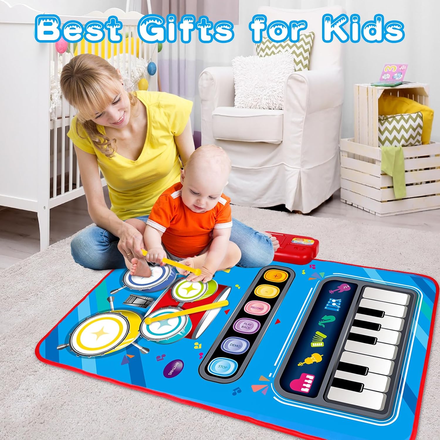 Baby Toys for 1 Year Old: Baby Musical Mat Toddler Toys Age 1-2 - 2 in 1 Piano Drum Babies Play Mat - Infant Music Toy 12-18 Months Babies Birthday Gifts for 1 2 3 Year Old Boys Girls