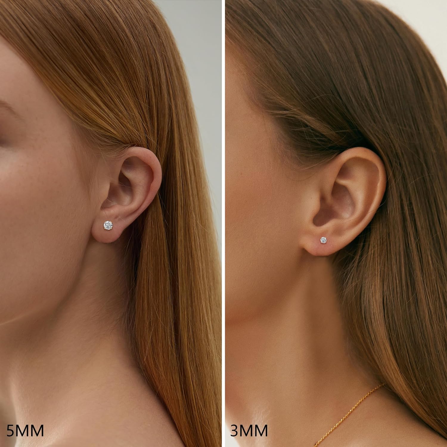 2 Pairs Flat Back Earrings for Women Multipack | 18K Gold Earrings | Helix Earrings | Cartilage Earring | Nickel Free Hypoallergenic Earrings | Cubic Zirconia Earrings Studs(3mm+5mm, Gold)