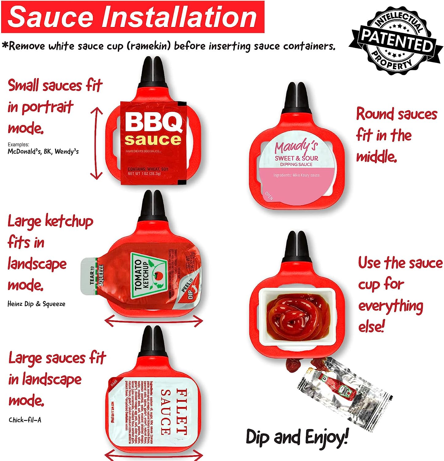 Saucemoto Dip Clip | An in-car sauce holder for ketchup and dipping sauces. As seen on Shark Tank (2 Pack, Black)