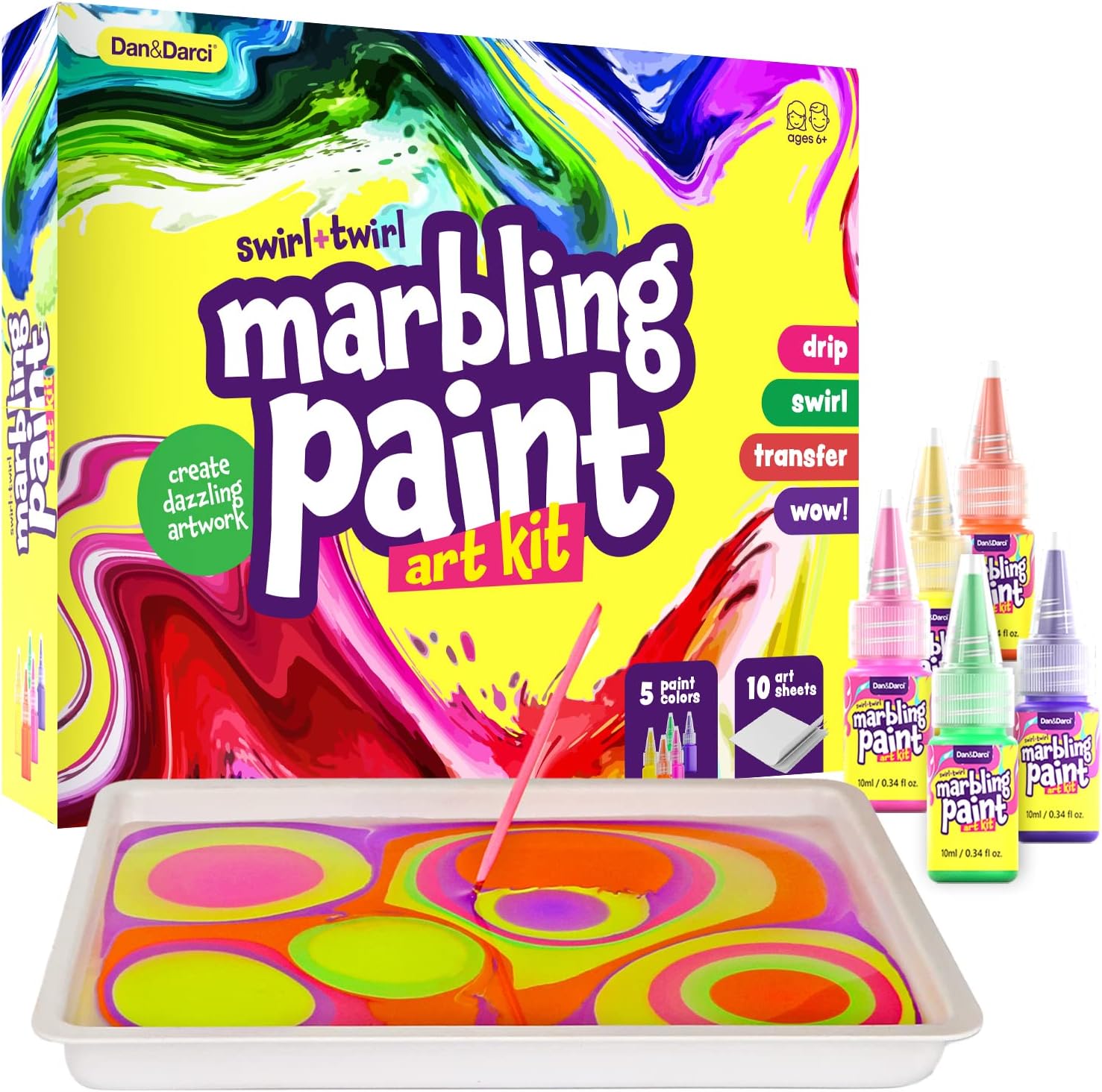 Marbling Paint Art Kit for Kids - Arts and Crafts Gifts for Girls & Boys Ages 6-12 Years Old - Craft Kits Set - Best Paint Gift Ideas Activities Toys Age 5 6 7 8 9 10 Year Olds - Marble Painting Kits