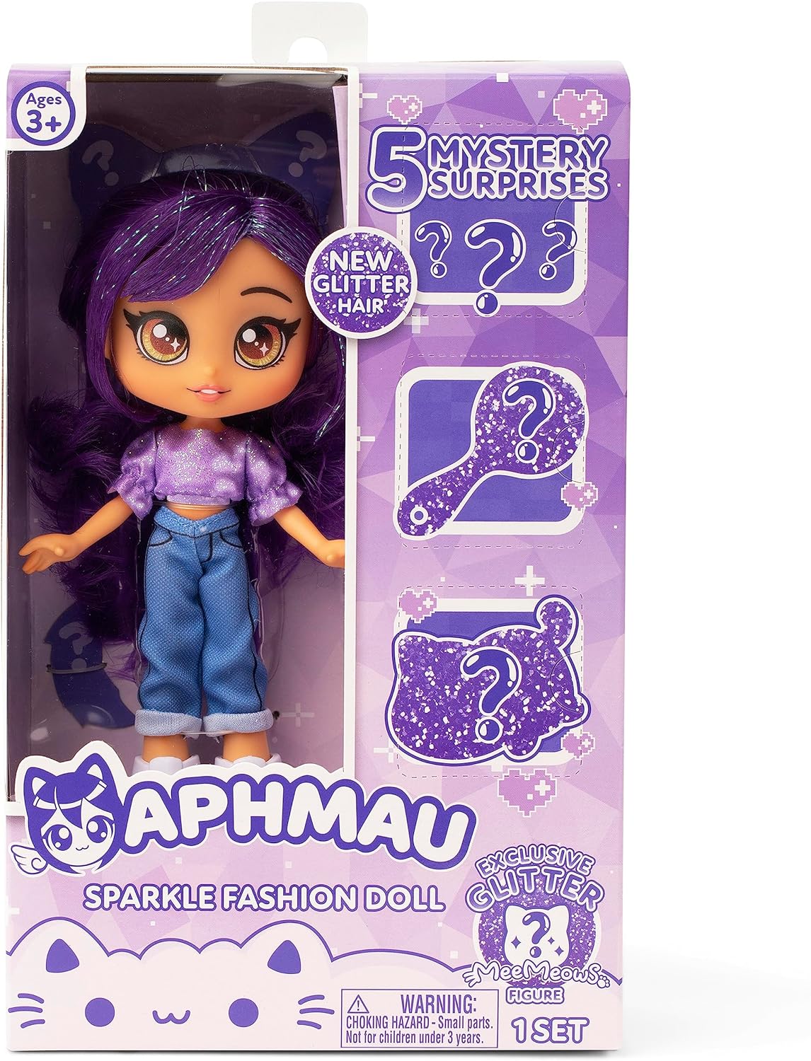 Aphmau Fashion Doll & Accessories Sparkle Edition, 5 Mystery Surprise Toys, Exclusive Glitter MeeMeows Mini Figure, Official Merch, 7 inch