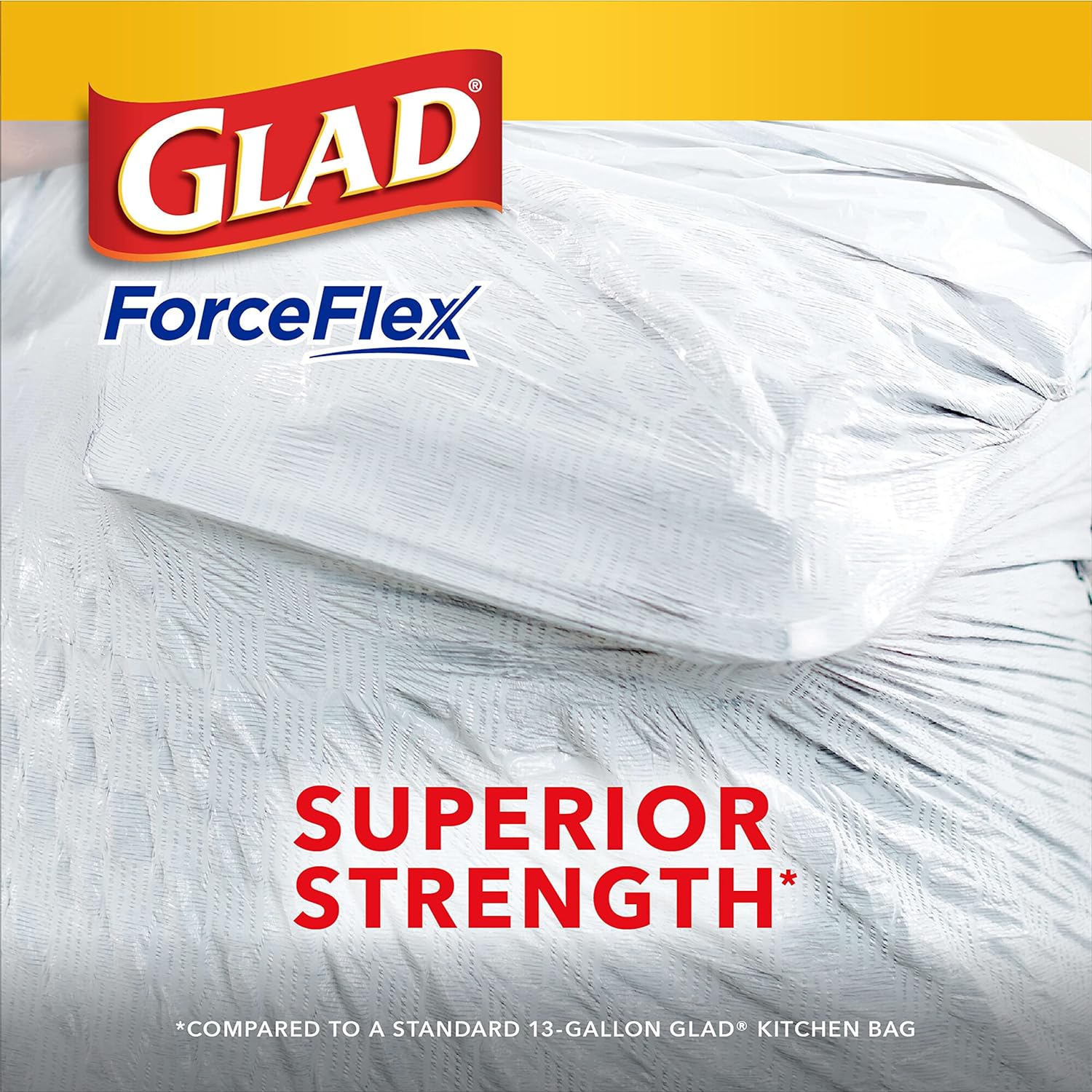 Glad ForceFlex Tall Kitchen Drawstring Trash Bags, 13 Gallon, Gain Original with Febreze 40 Ct