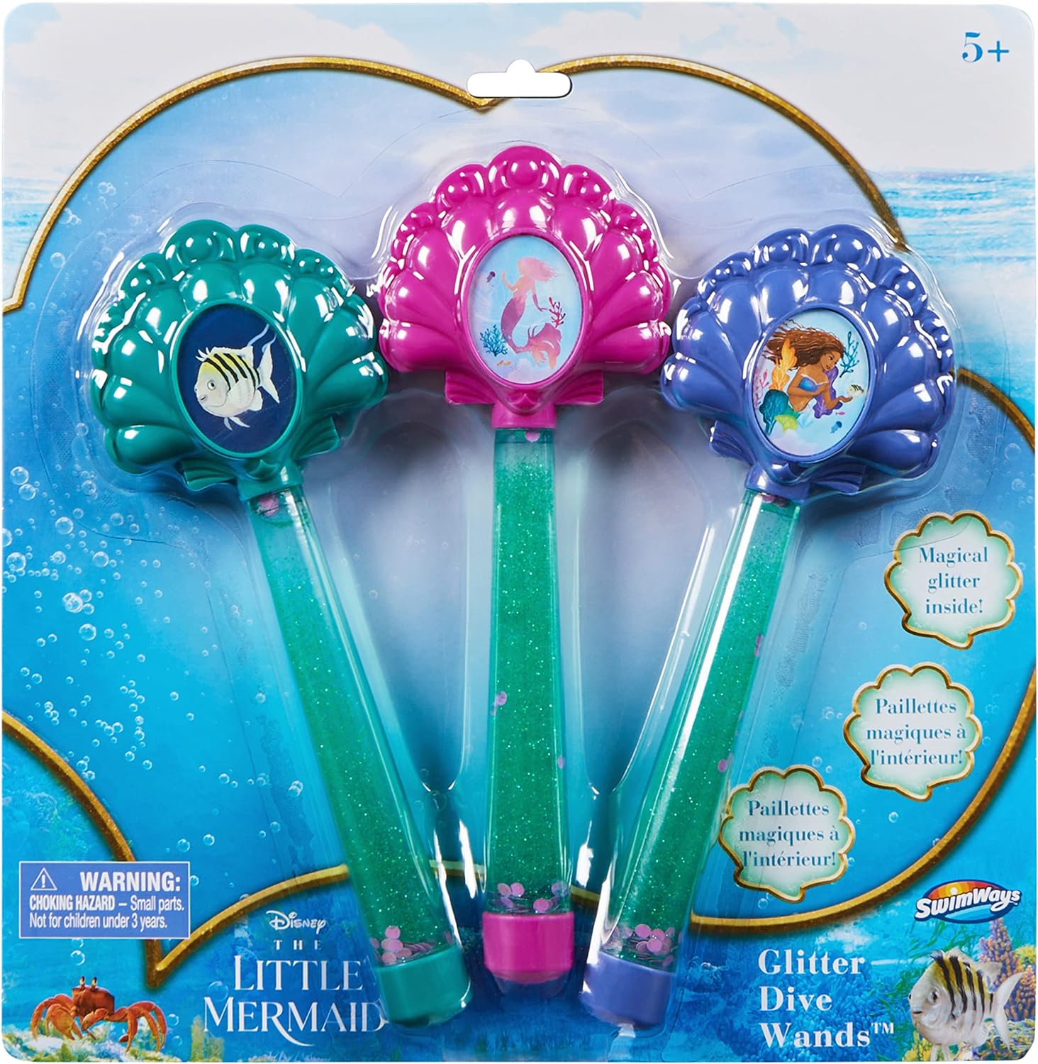 SwimWays The Little Mermaid Glitter Dive Wands Diving Toys 3 Pack, Bath Toys and Pool Party Supplies for Kids Ages 5 and Up
