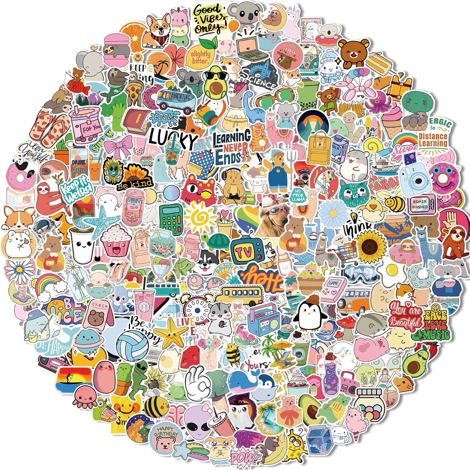 300 PCS Water Bottle Stickers for Kids Teens, Vinyl Vsco Waterproof Cute Aesthetic Stickers, Hydroflask Laptop Phone Skateboard Stickers for Teens Girls Kids, Sticker Packs