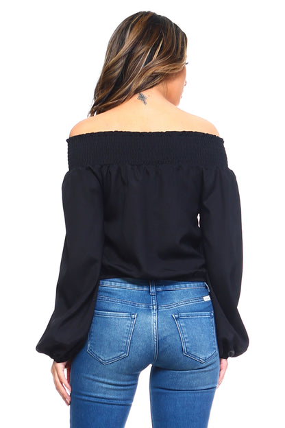 Women's Lace-Up Off Shoulder Elastic Blouse