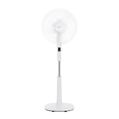 Amazon Basics 16-Inch Pedestal Floor Fan with Oscillating Blades, Remote Control, Timer, Tilted Head, and 3 Speed Settings - Sleek Black Design