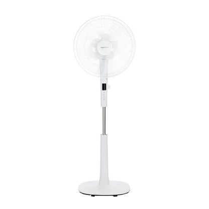 Amazon Basics 16-Inch Pedestal Floor Fan with Oscillating Blades, Remote Control, Timer, Tilted Head, and 3 Speed Settings - Sleek Black Design