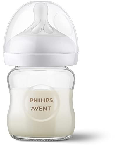 Philips AVENT Glass Natural Baby Bottle with Natural Response Nipple, Clear, 4oz, 4pk, SCY910/04