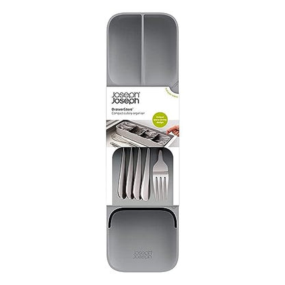 Joseph Joseph DrawerStore Compact Utensil Organizer For Kitchen Drawer Silverware, Flatware Tray, Small, Grey